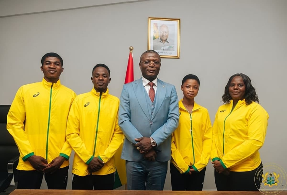 Young Ghanaian athletes meeting with Sports Minister before departing for Olympic training in Kenya