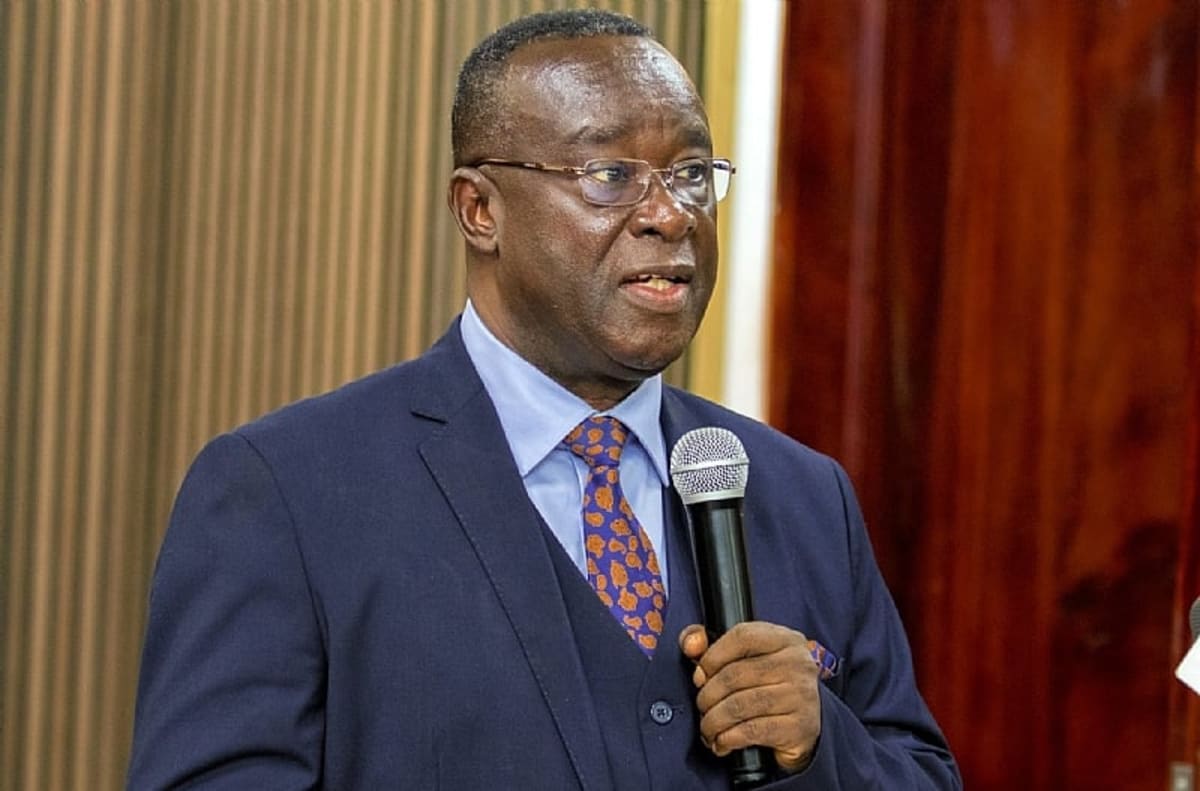 Ghana Chief Justice Paul Baffoe-Bonnie speaking at podium during national development conference