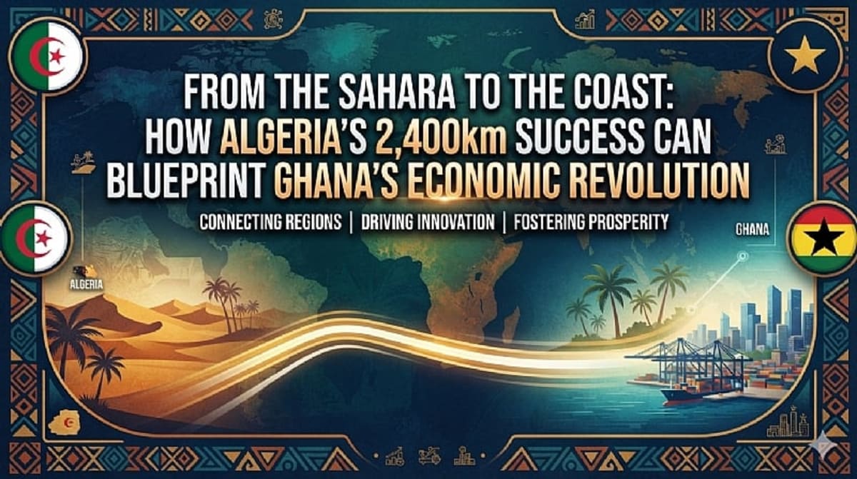 Modern highway stretching across West African landscape connecting multiple nations for trade