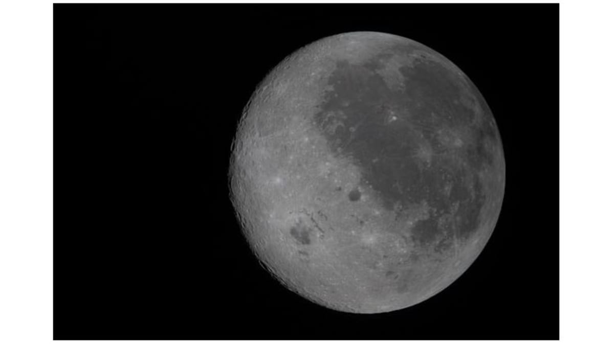 View of moon showing near side and far side from Artemis 2 spacecraft