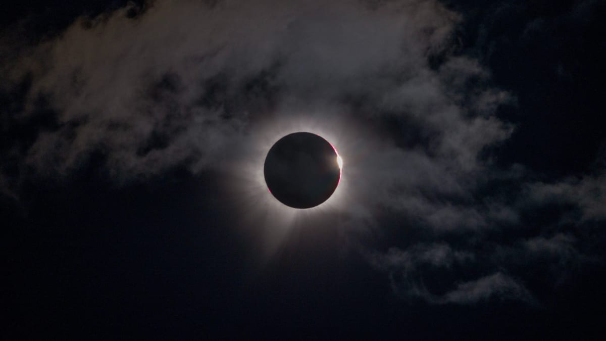 Moment before totality during August 2026 total solar eclipse from ship deck in Greenland