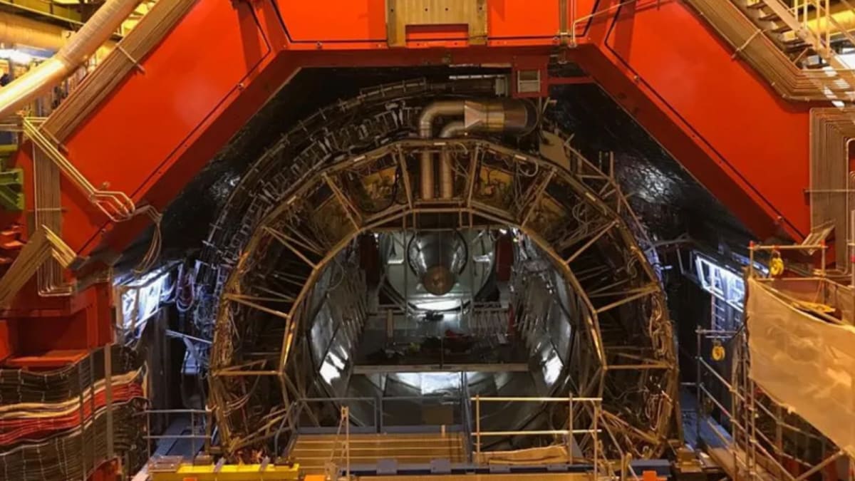 ALICE detector at CERN's Large Hadron Collider showing complex particle tracking equipment