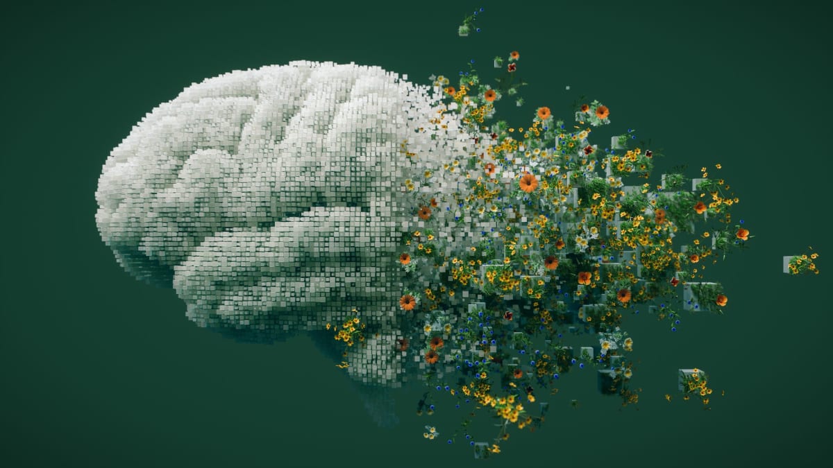 Conceptual illustration showing artificial intelligence neural networks with human interaction preventing system failure