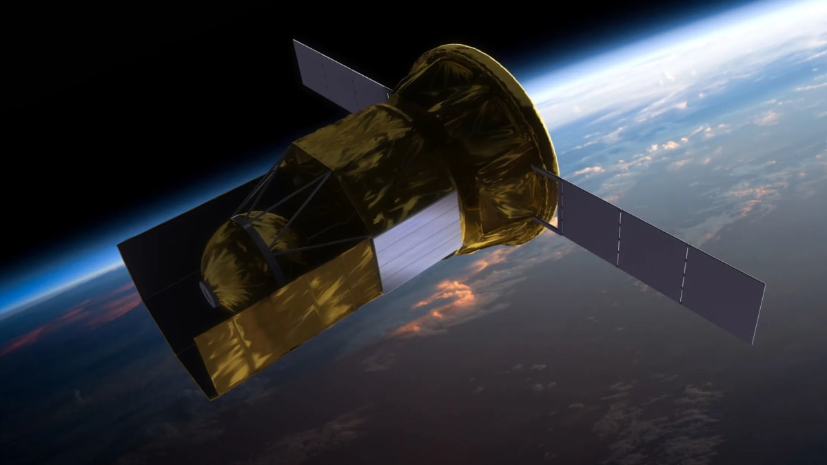 Artist rendering of LOXSAT satellite orbiting Earth testing cryogenic fuel storage technology in space