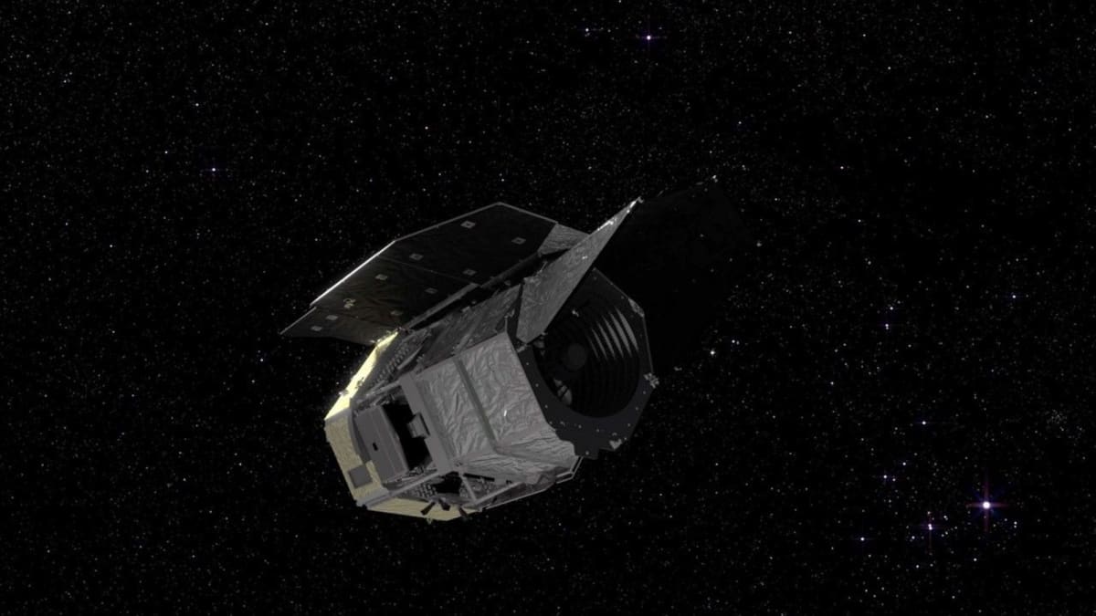 NASA's Roman Space Telescope visualization showing the observatory in space with solar panels extended