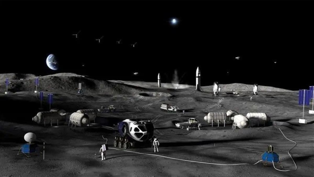 Artist rendering of NASA's planned permanent moon base facility on the lunar surface