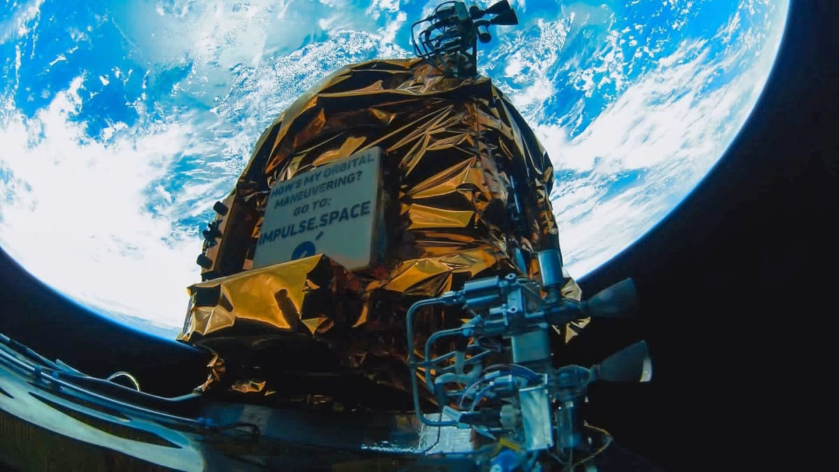 Impulse Space's Mira spacecraft selfie photo taken during orbital mission showing compact vehicle design