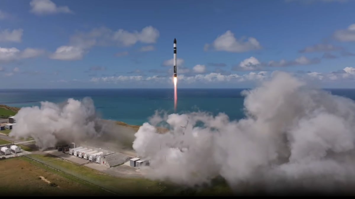 Rocket Lab Electron rocket launching from New Zealand carrying satellite payload into space
