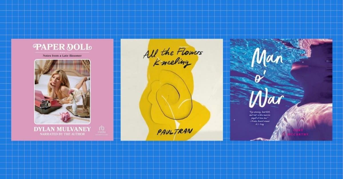 Colorful display of diverse books by trans and nonbinary authors on bookstore shelf