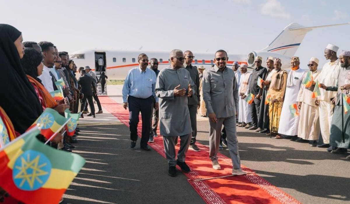 Aliko Dangote and Ethiopian Prime Minister Abiy Ahmed standing together during fertilizer plant site visit