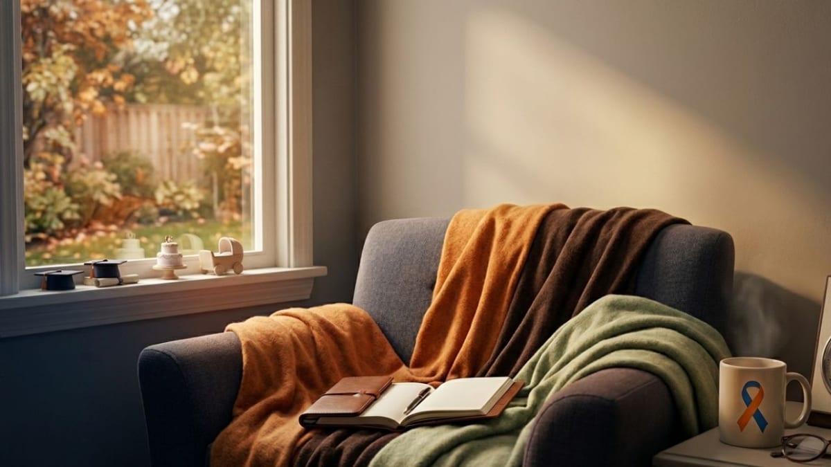 ** Elderly patient smiling with doctor reviewing positive medical charts in hospital room