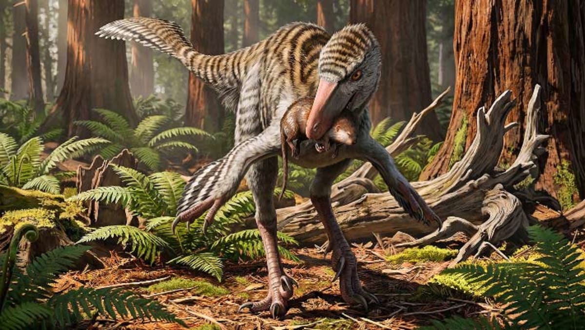 Artistic reconstruction of Dinevenator robustus, a bird-like dinosaur from ancient New Mexico