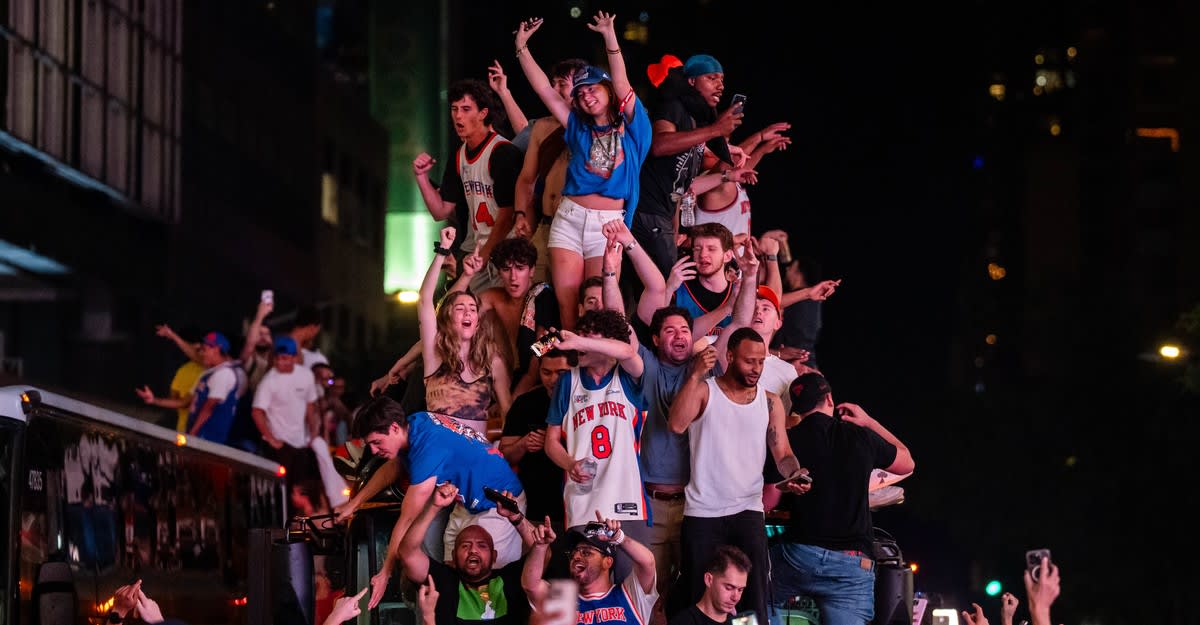 Knicks fans celebrate in crowded New York City streets after championship victory