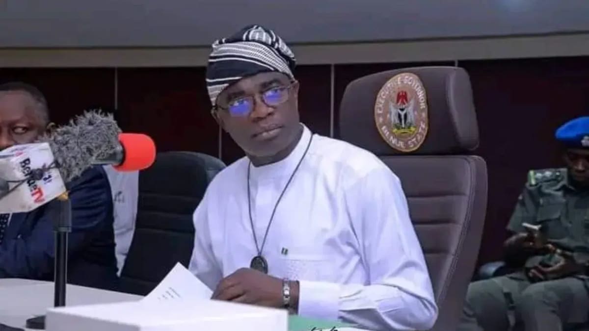 Governor Hyacinth Alia of Benue State, Nigeria, speaking at government event