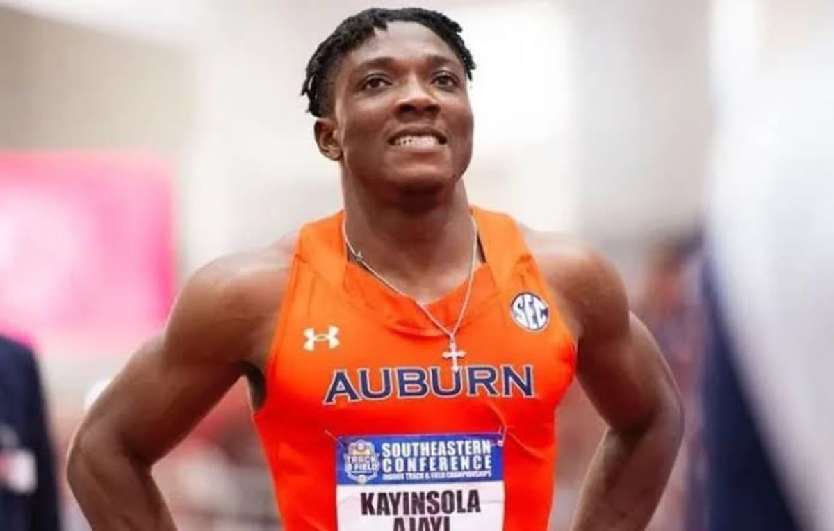 Kanyinsola Ajayi celebrating after breaking Nigeria's 100 meter sprint national record