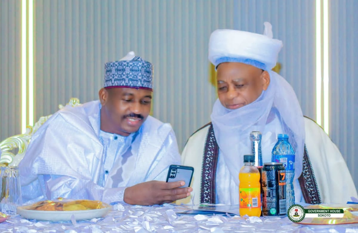 Governor Ahmed Aliyu speaks during Sallah celebration meeting with Sultan in Sokoto Nigeria