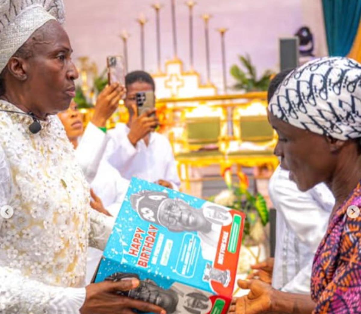 ** Food packages being distributed to congregants during Easter church service in Nigeria