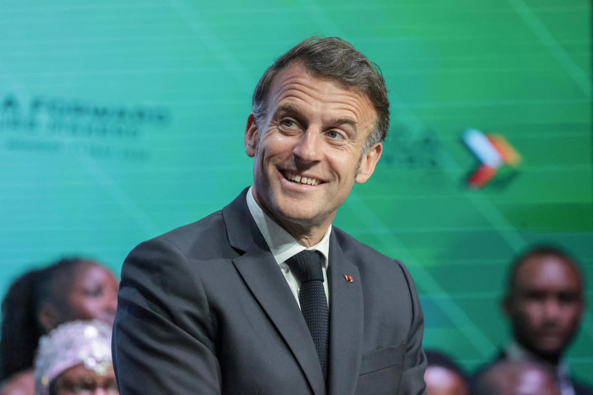 French President Emmanuel Macron speaking at Africa Forward summit in Nairobi, Kenya