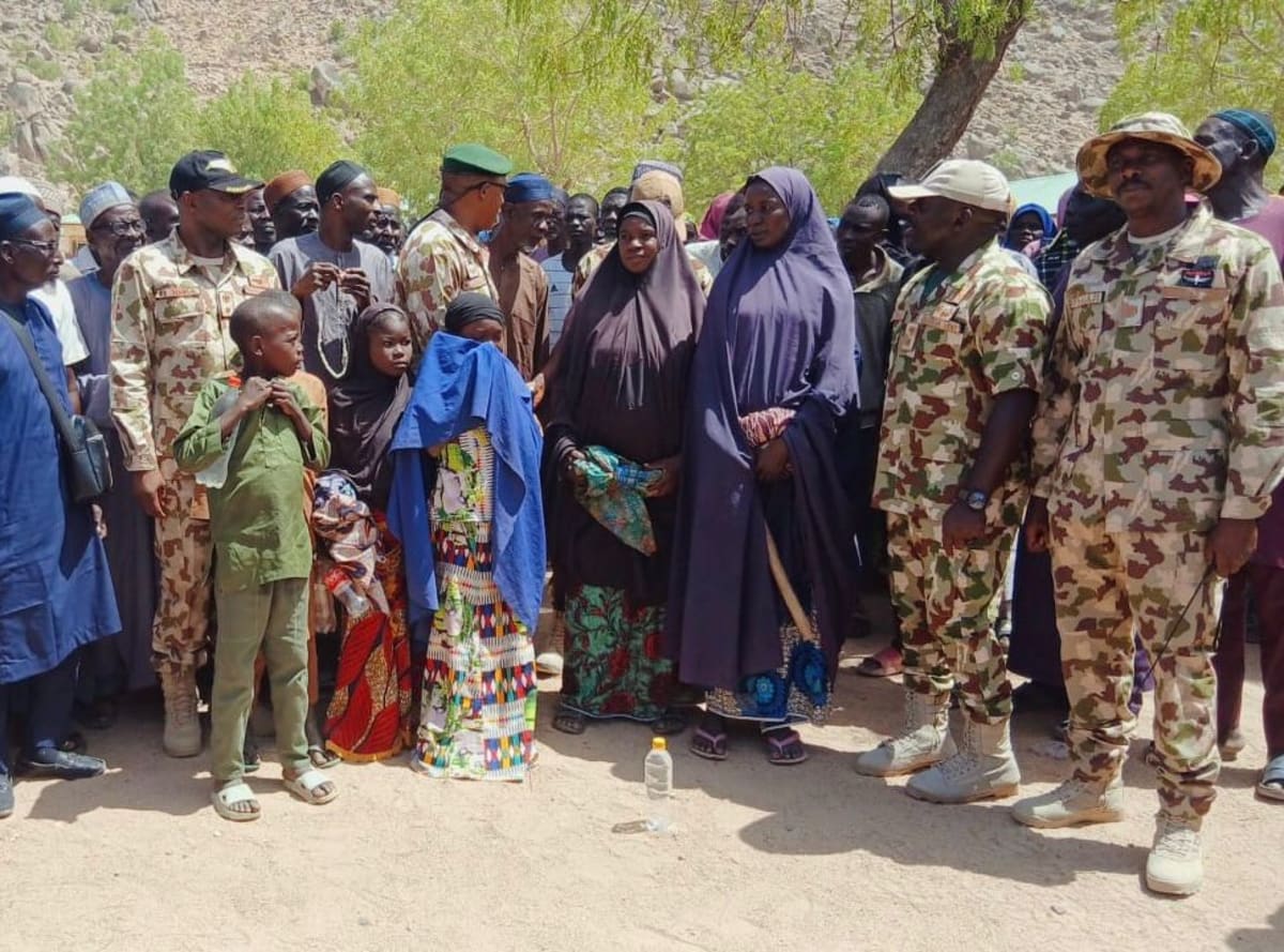 Nigerian military troops conducting rescue operations in northeastern Borno State region
