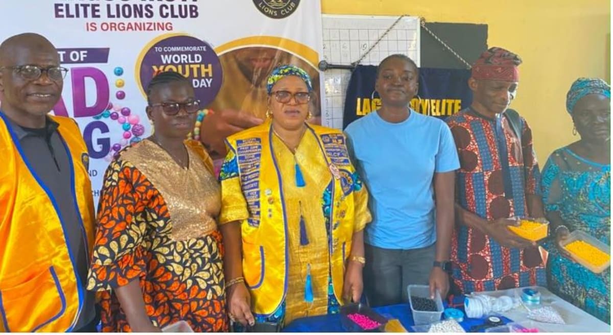Young Lagos students learning to make colorful beaded jewelry during World Youth Skills Day training