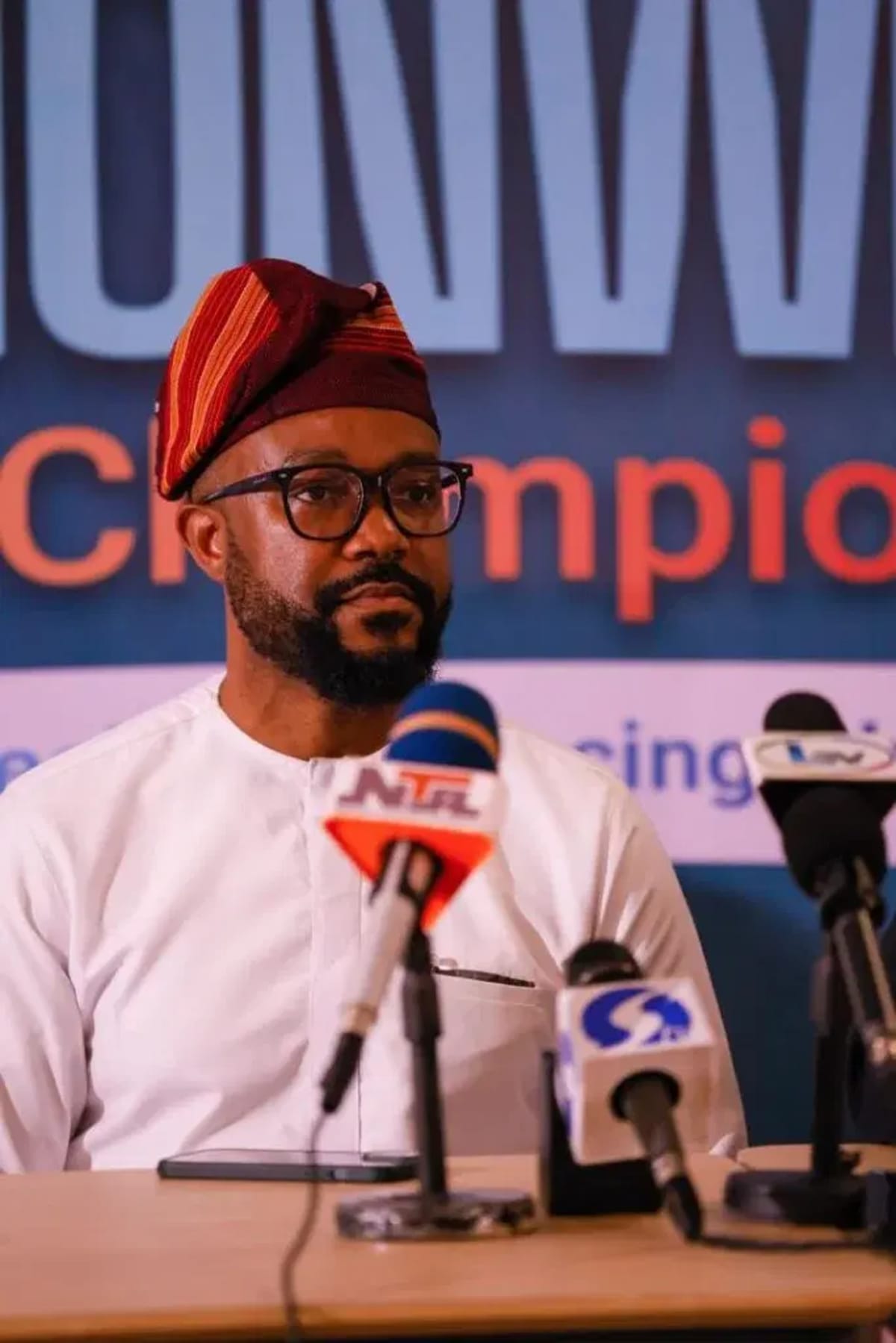 Adeyinka Samuel standing proudly after his election as Commonwealth Fencing Federation President in Lagos