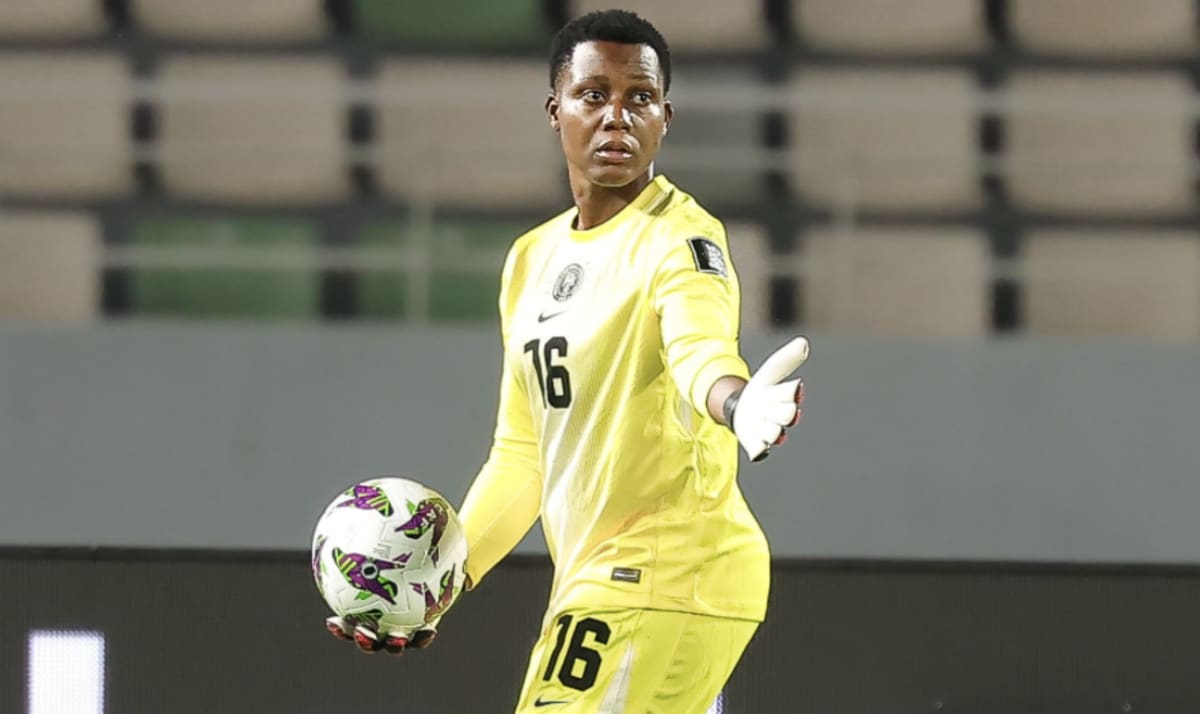 Nigerian goalkeeper Chiamaka Nnadozie in action for Super Falcons during international competition