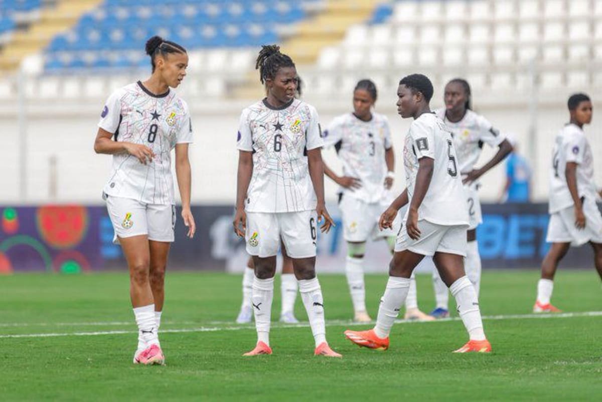 Ghana and South Africa women's soccer players celebrating their World Cup playoff qualification victories