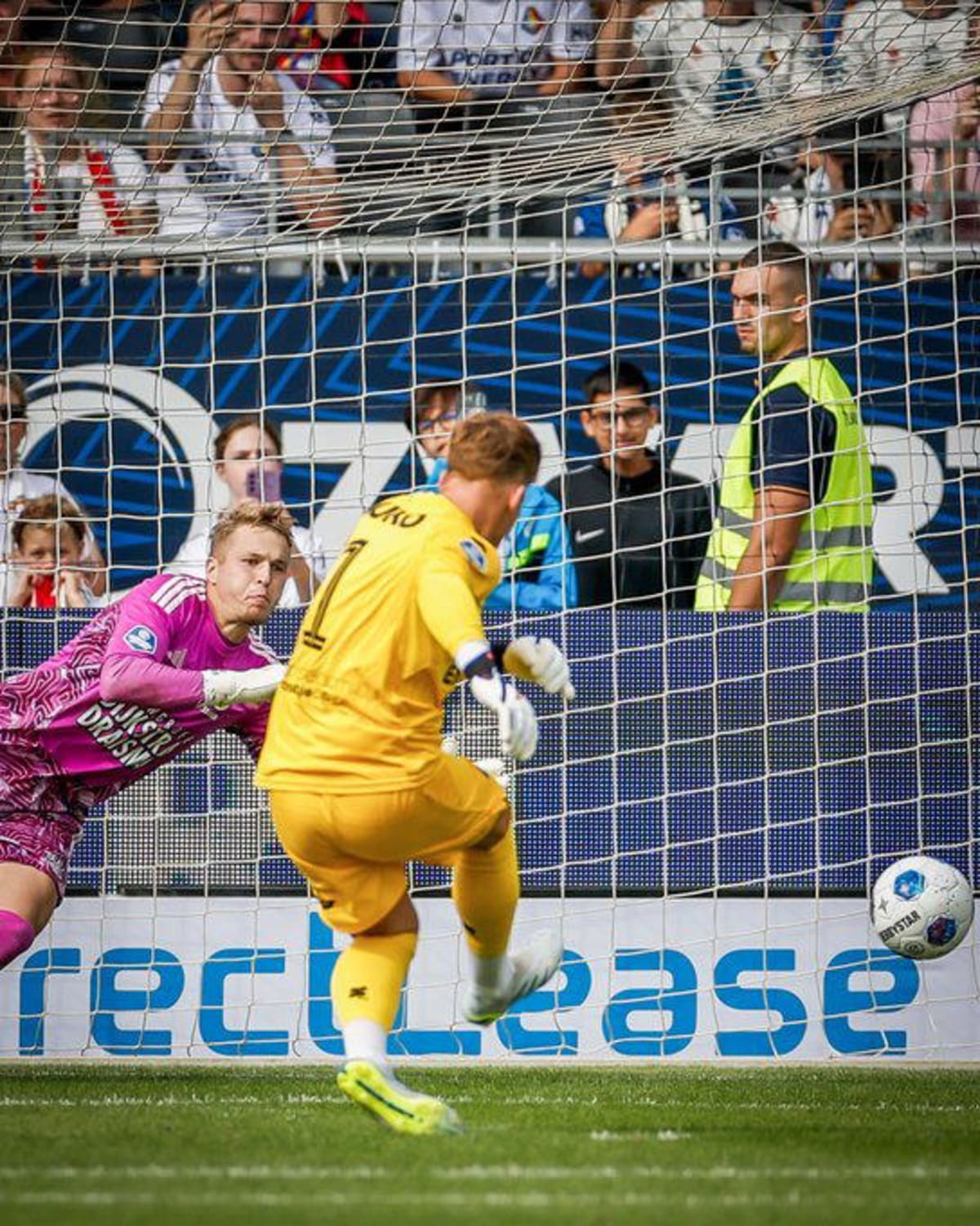 Goalkeeper Ronald Koeman Jr celebrating after scoring historic penalty for Telstar