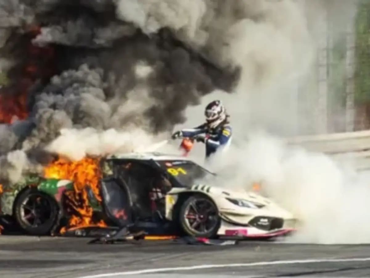 Rival Racer Pulls Driver From Burning Ferrari in Shanghai