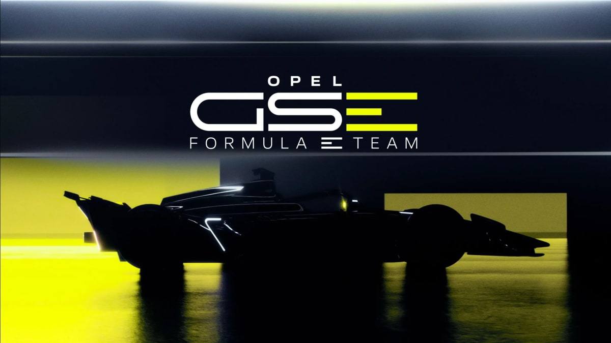 Silhouette of Opel Formula E electric racing car against gradient background from official FIA photo
