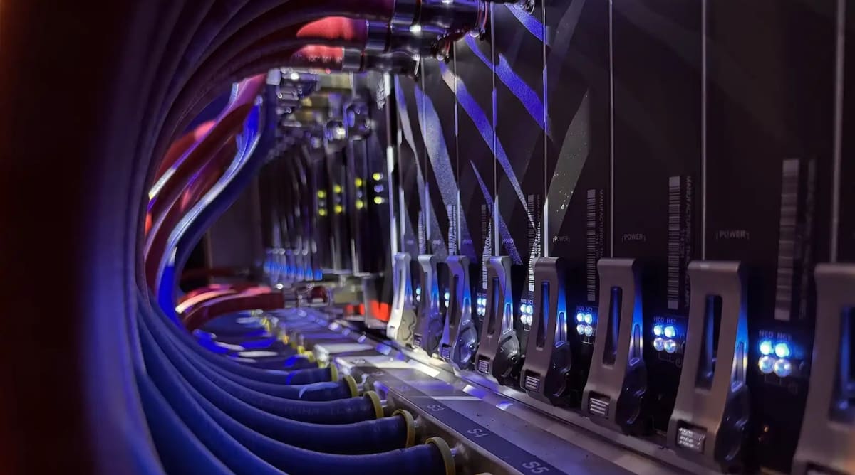Massive Kestrel supercomputer system with rows of processing units at National Laboratory