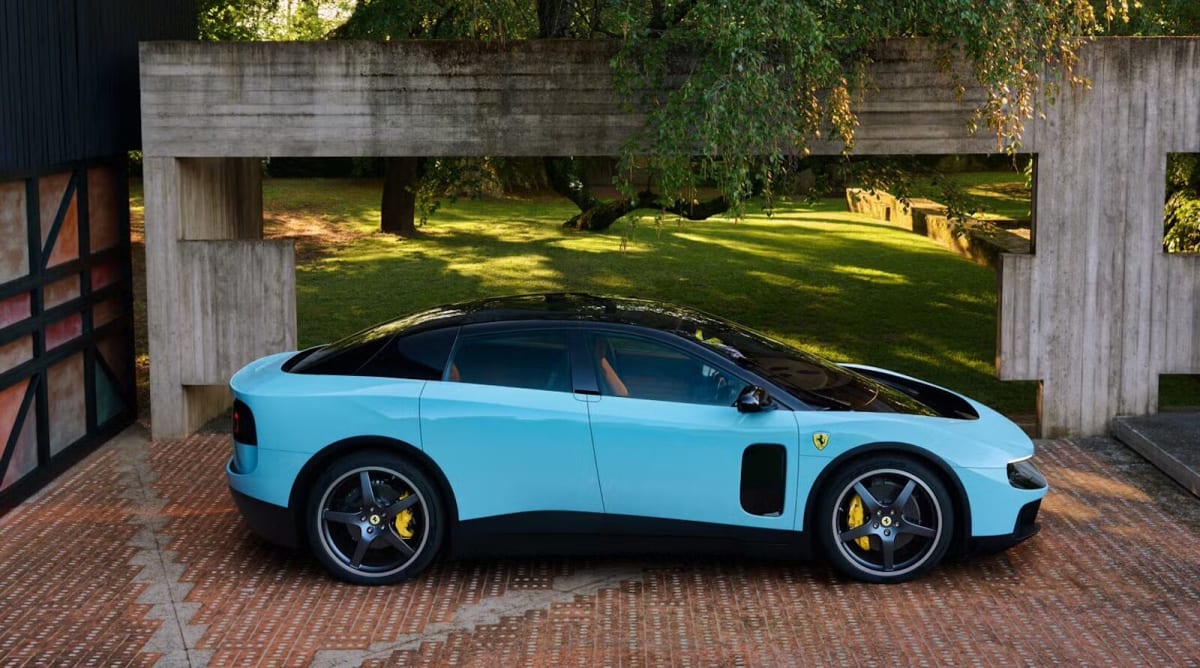 Ferrari Luce electric supercar with futuristic silver design by Jony Ive