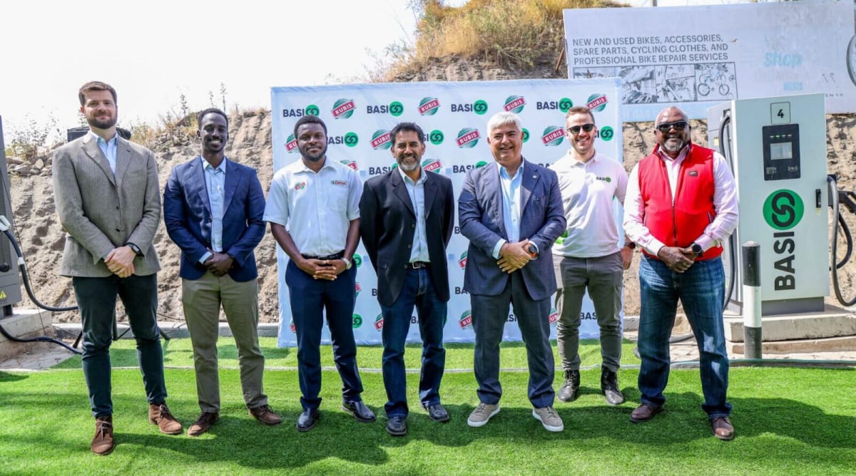 Electric bus charging at new fast-charging station in Kenya with dual charging ports