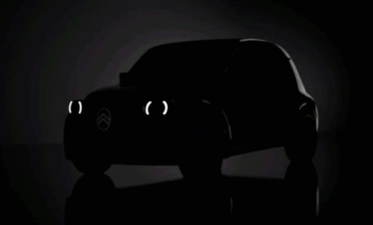 Teaser image of new Citroën electric 2CV showing sleek rounded roofline design
