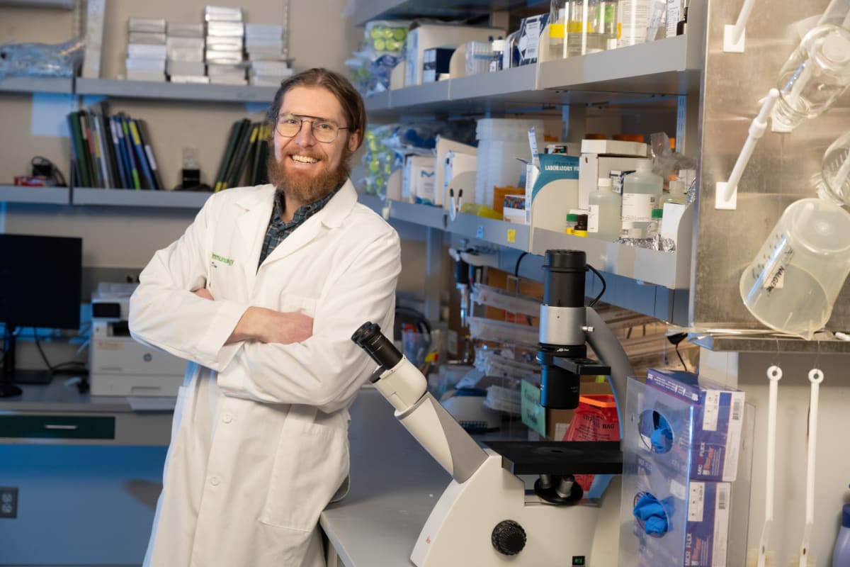 Dr. Dan Regan working in his laboratory at Colorado State University's Flint Animal Cancer Center
