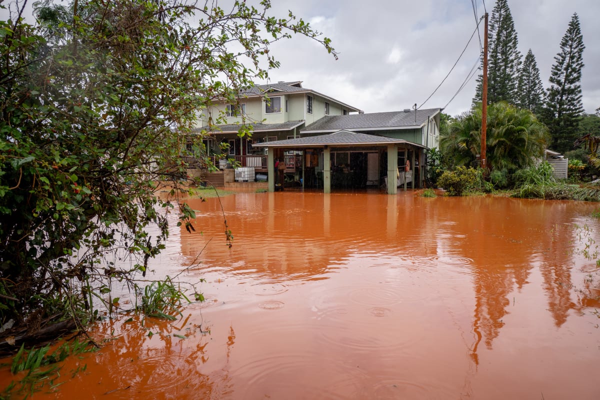 Volunteers wheeling supplies into emergency shelter at Leilehua High School in Wahiawā, Hawaii