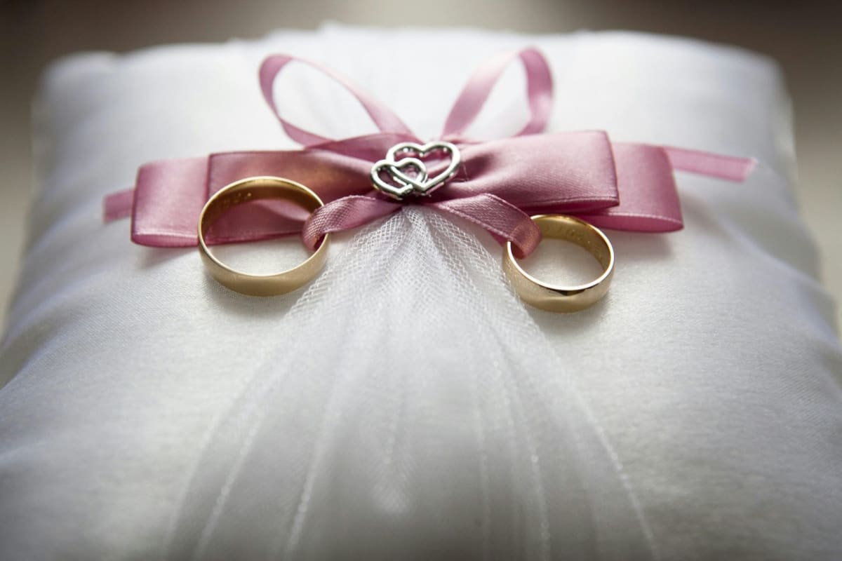 Two brides celebrating their wedding ceremony together in joyful embrace