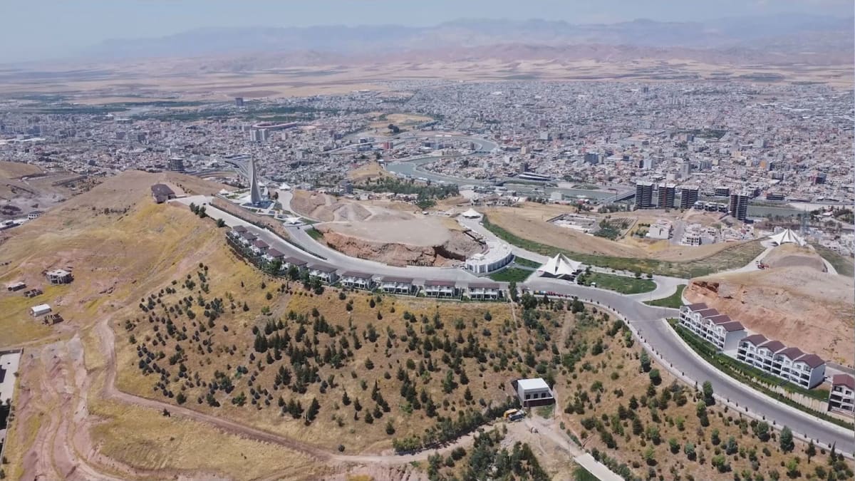 Aerial view of Zakho city in Iraqi Kurdistan with green spaces and urban development