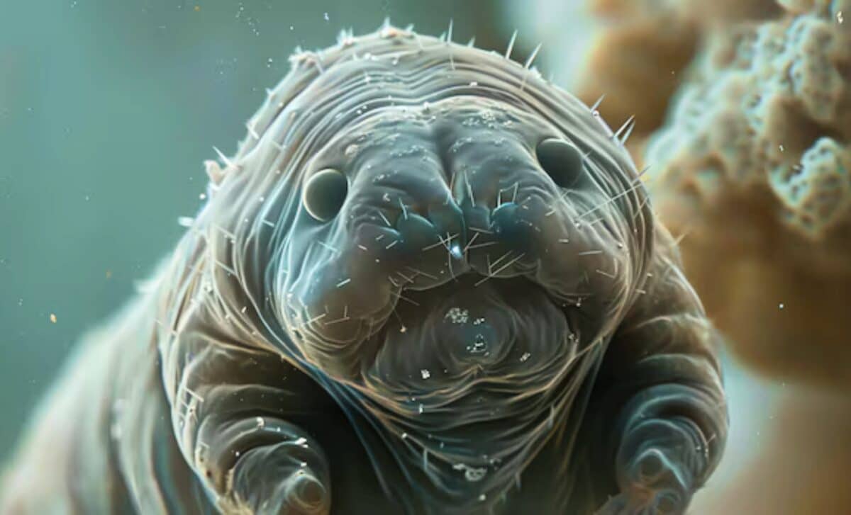 Microscopic tardigrade water bear with eight legs shown in scientific photograph