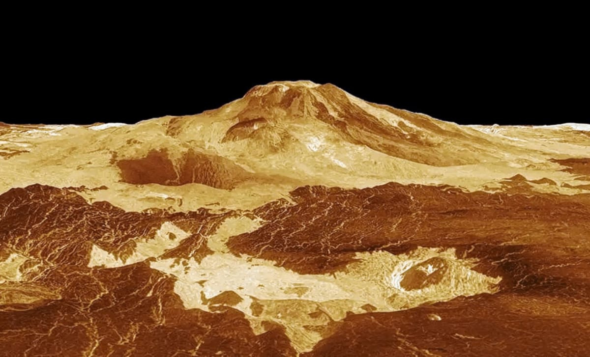 Radar image showing collapse pit on Venus revealing massive underground lava tube cave entrance