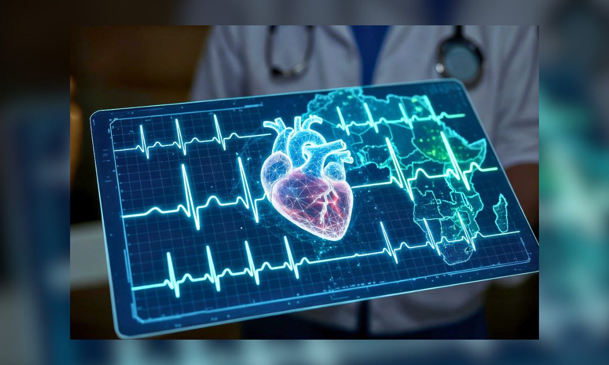 Medical professional performing electrocardiogram test on patient in Kenyan healthcare facility