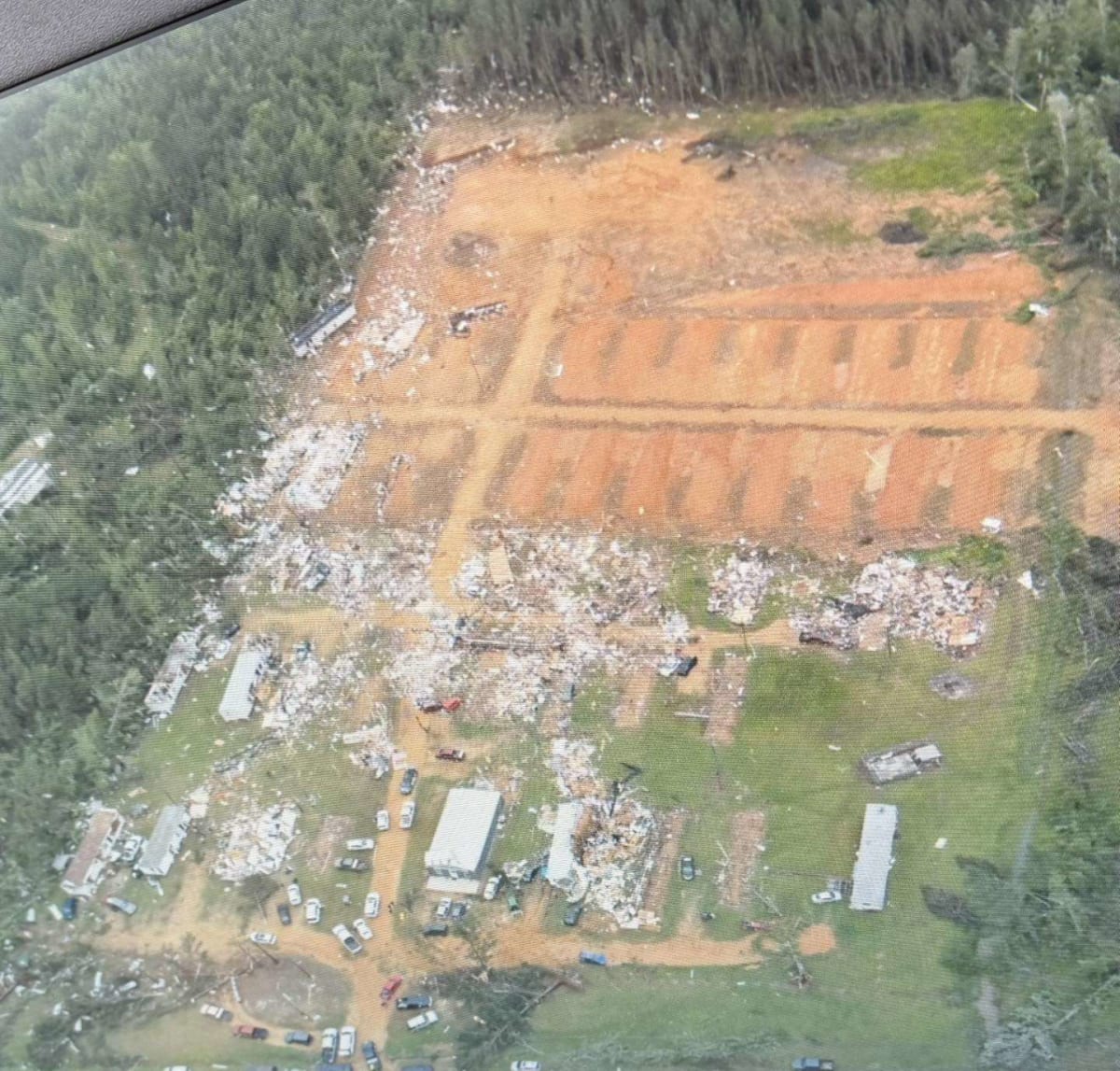 Destroyed mobile homes and debris at Wash Trailer Park after May tornado devastation