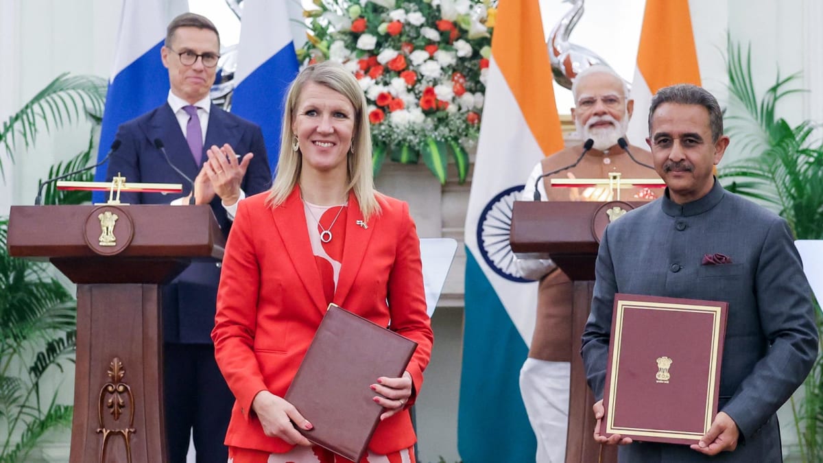Indian and Finnish flags side by side representing new strategic digital partnership agreement