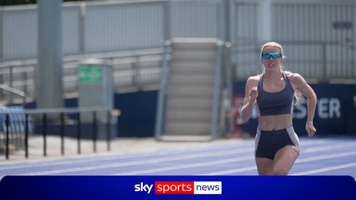 British runner Keely Hodgkinson competing in 800 meter race wearing Team GB uniform