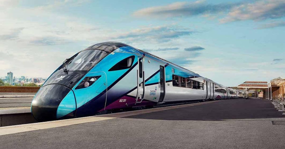 Modern sleek battery-electric train rendering showing Alstom's Adessia Stream design for British railways
