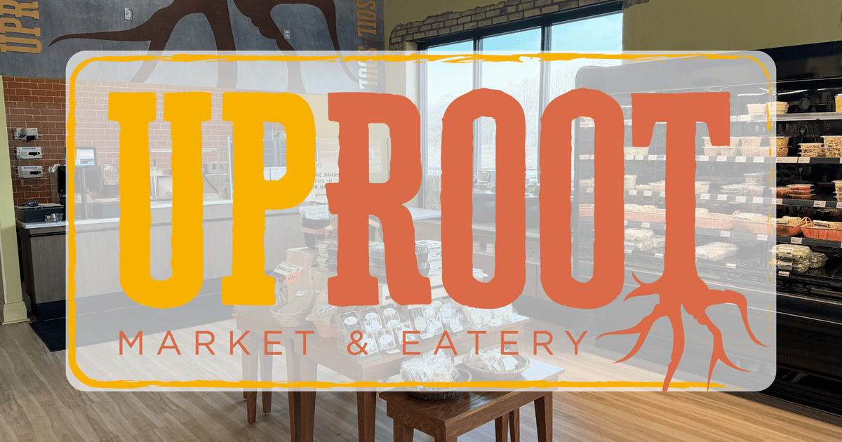 Exterior of Uproot Market and Eatery storefront in restored downtown Battle Creek building
