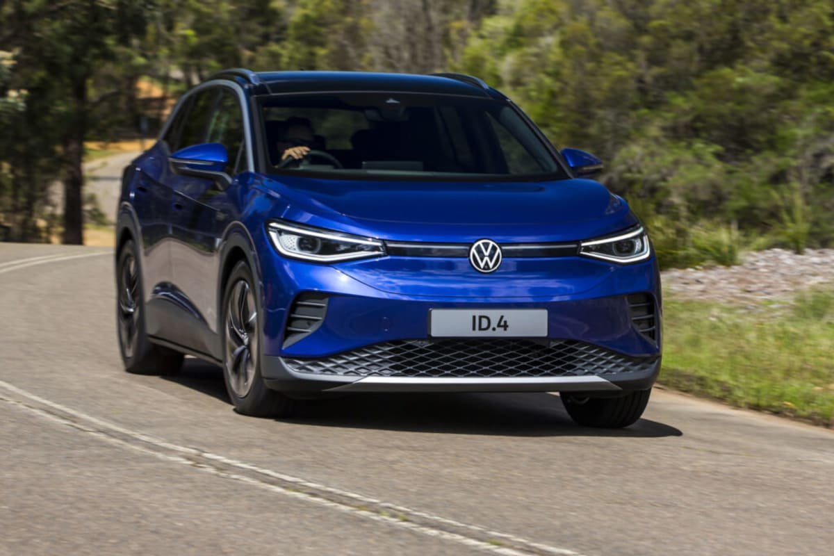 White Volkswagen ID.3 electric hatchback at Dresden factory delivery ceremony in Germany