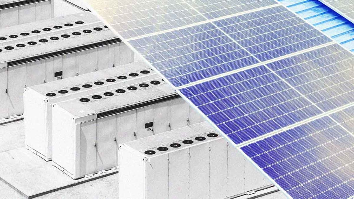 ** Solar panels stretching across Egyptian desert landscape under bright blue sky