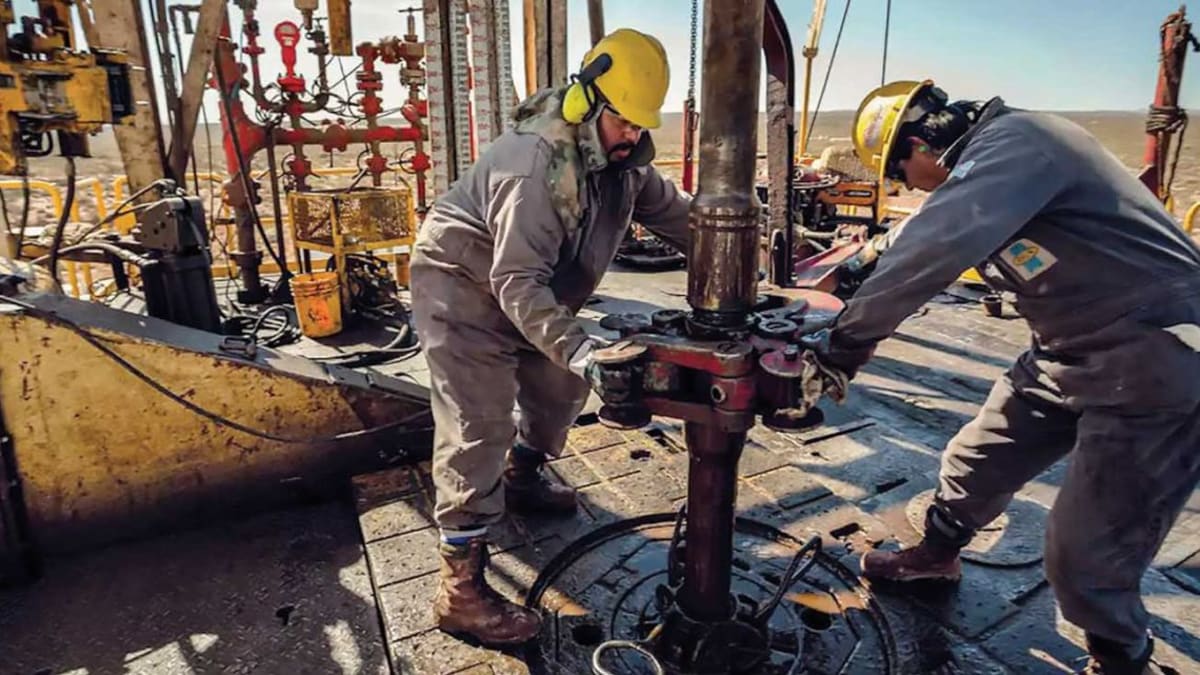 ** Oil drilling equipment at Argentina's Vaca Muerta shale formation transforming the country's economy