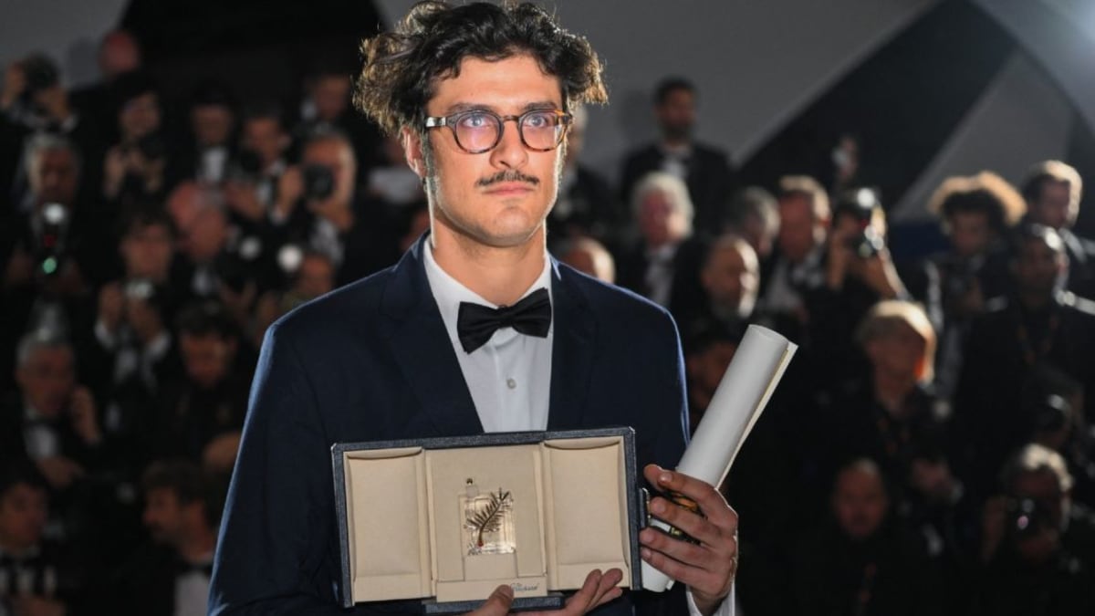 Federico Luis accepts the Short Film Palme d'Or trophy at the Cannes Film Festival